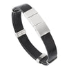 Embossed Chevron Leather and Stainless Steel Bracelet