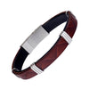 Embossed Chevron Leather and Stainless Steel Bracelet