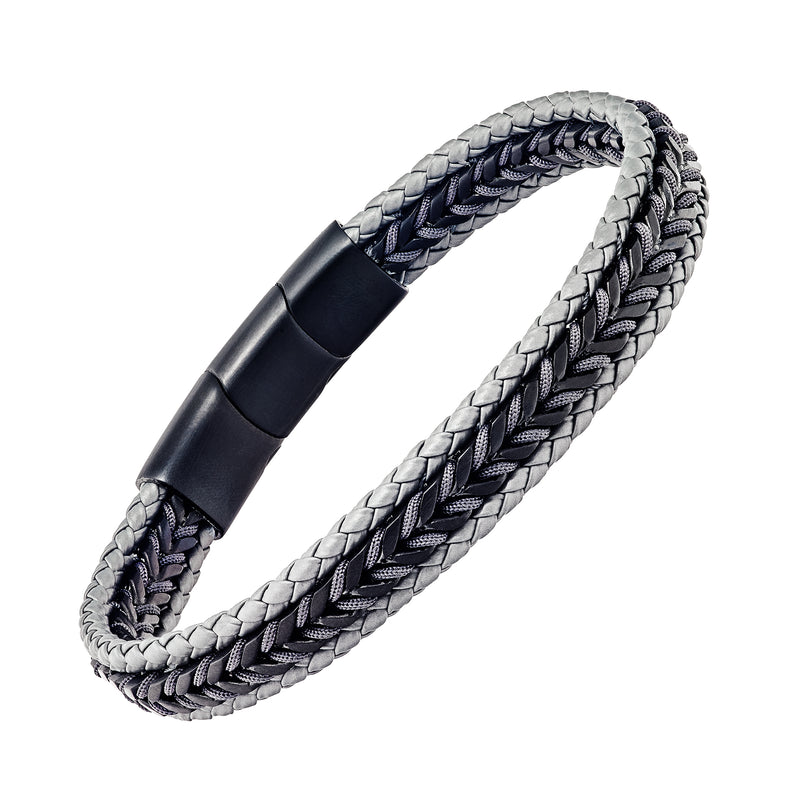 Woven Leather and Stainless Steel Bracelet