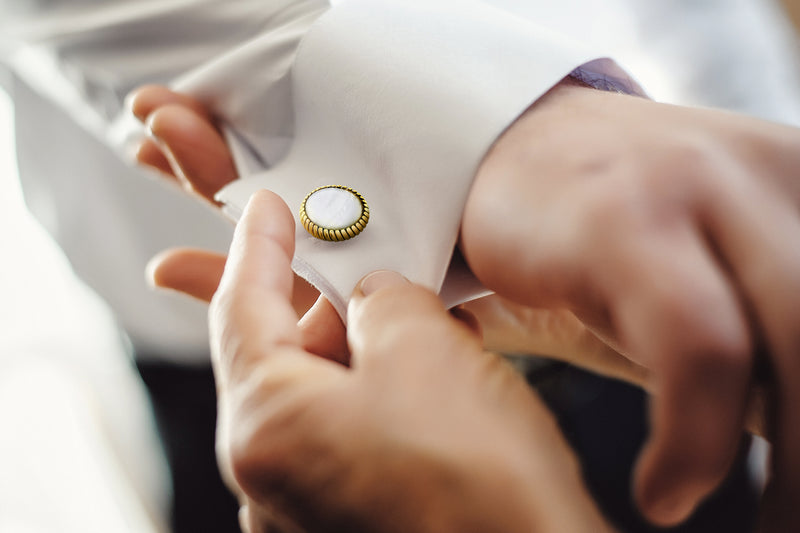 Gold Tone Gemstone Texture Border Cufflinks