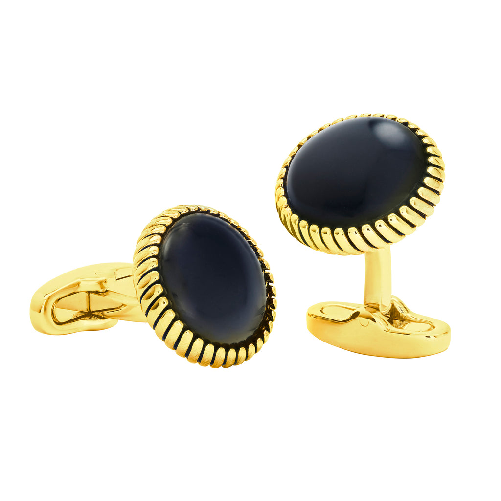 Gold Tone Gemstone Texture Border Cufflinks