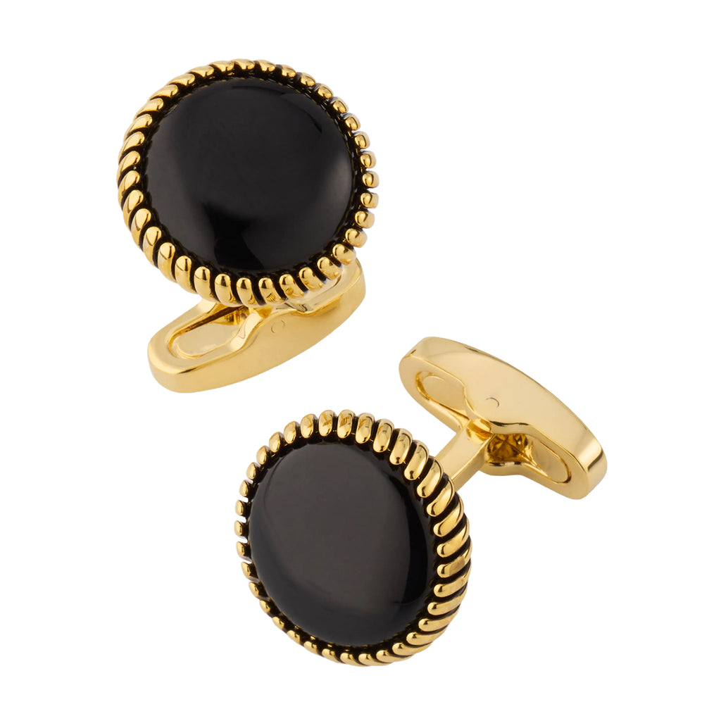 Gold Tone Gemstone Texture Border Cufflinks