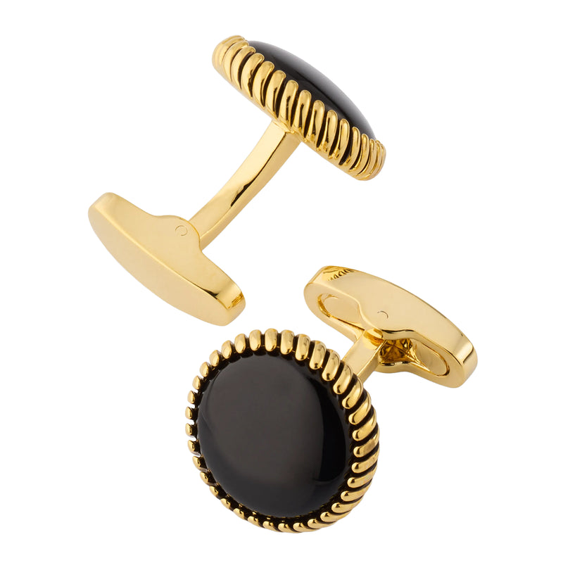 Gold Tone Gemstone Texture Border Cufflinks