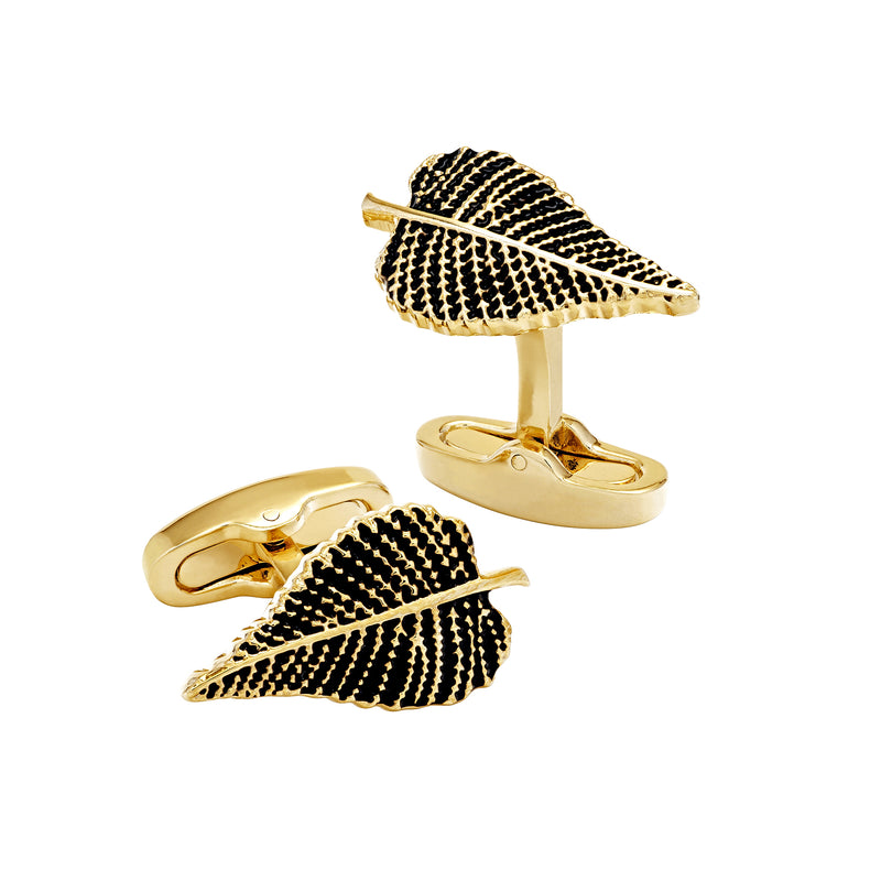 Gold-Tone Enamel Leaf Cufflinks