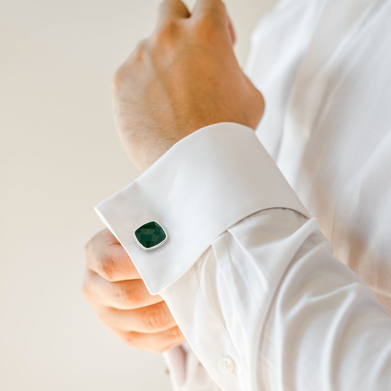 Square Green Faceted Stone Cufflinks