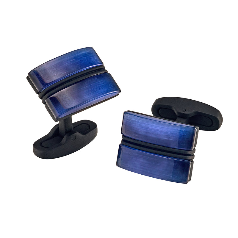 Rectangle Blue Fiber Optic Cufflinks