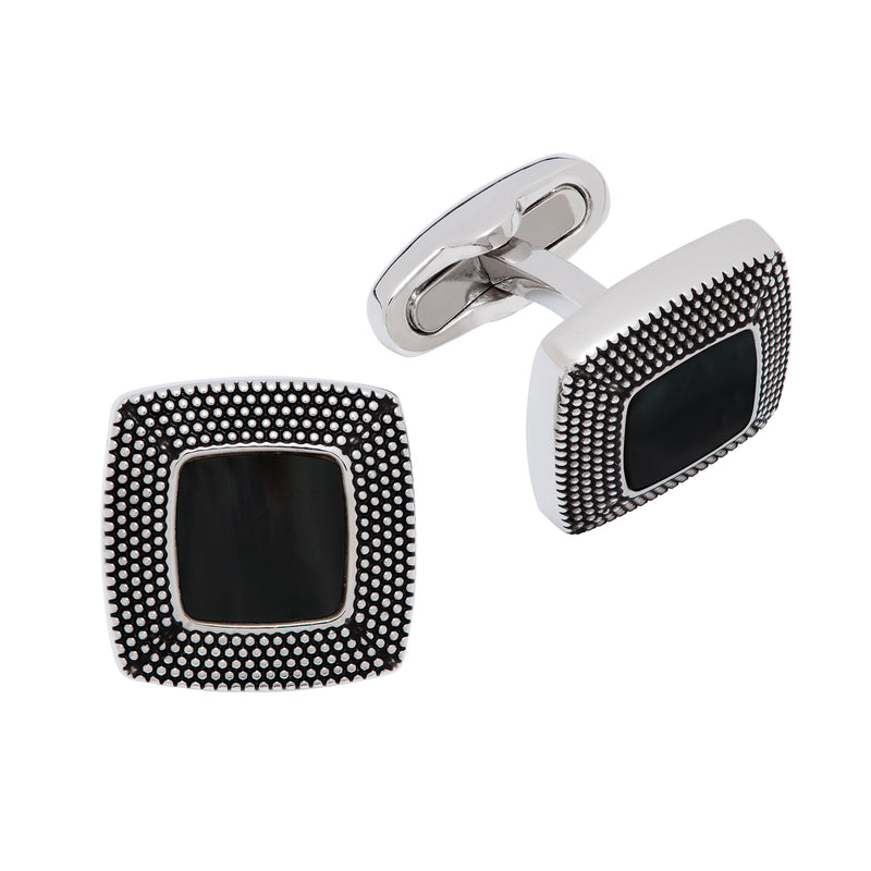 Granulated Soft Square Gemstone Inlay Cufflinks