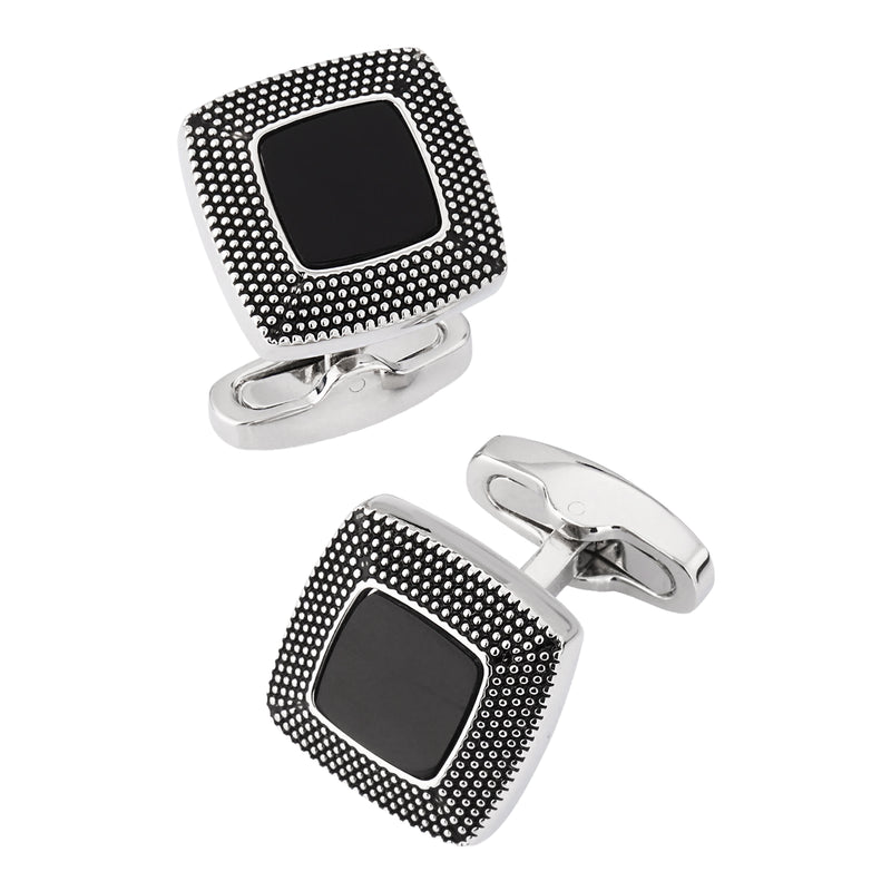 Granulated Soft Square Gemstone Inlay Cufflinks