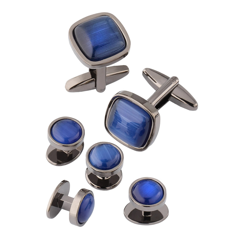 Blue Fiber Optic Cufflinks and Stud Set