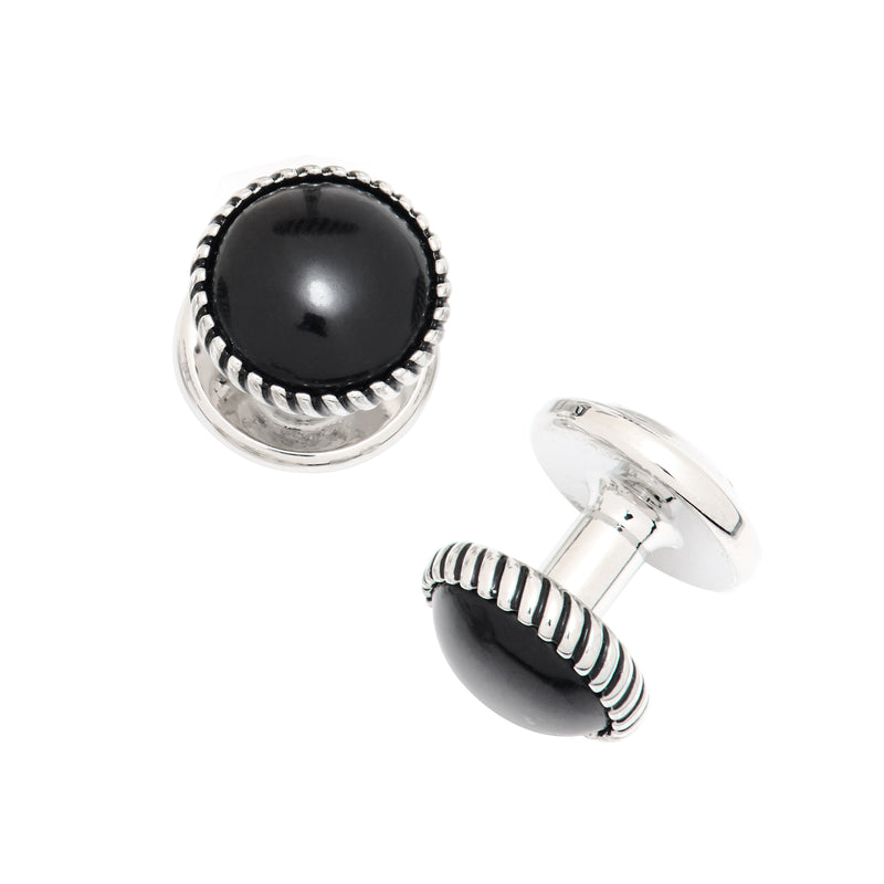 Classic Round Gemstone Tuxedo (single) Stud Textured Border