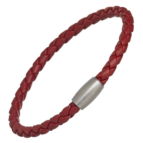 Men's Leather Cord Bracelet with Magnetic Closure (Red) – LINK UP