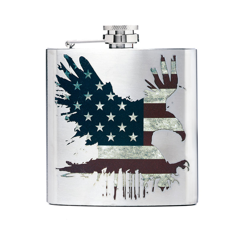 American Flag Bald Eagle Printed Stainless Steel Flask and Shot Glass Set